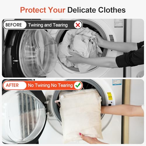MADIKA 100% Cotton Mesh Laundry Bags, Organic Cotton Laundry bags, No Dye, Set of 4, Natural - size: XL/L/M/S
