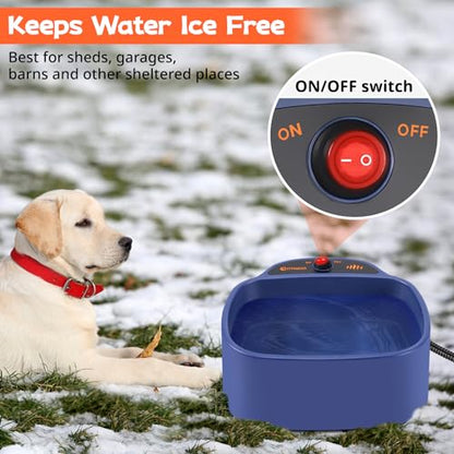 Heated Dog Bowl, 96oz/2.8L Outdoor Heated Water Bowl for Dogs, Cats, Chickens and Squirrels, Heated Pet Bowl with Chew Resistant Power Cord and ON/Off Switch, 35W