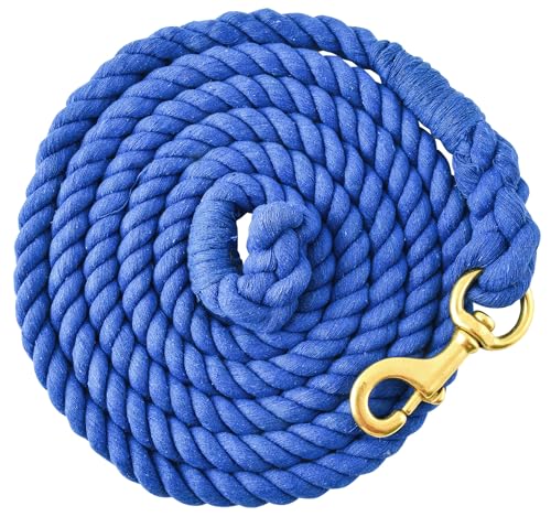 Jeffers Twisted Cotton Horse Lead Rope w/Brass Bolt Snap, 10' L - Blue - color: Twisted Blue, size: 3/4" x 10'L