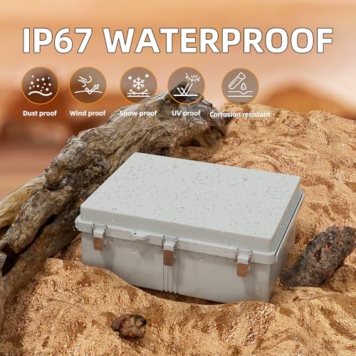 Joinfworld Weatherproof Electrical Box 19.7x15.7x7.9 Outdoor Enclosure | Weatherproof ABS Box with DIN Rail & Glands for Starlink, Outdoor WiFi, Solar, Pump Controller & DIY Projects - size: 19.7"x15.7"x7.9"