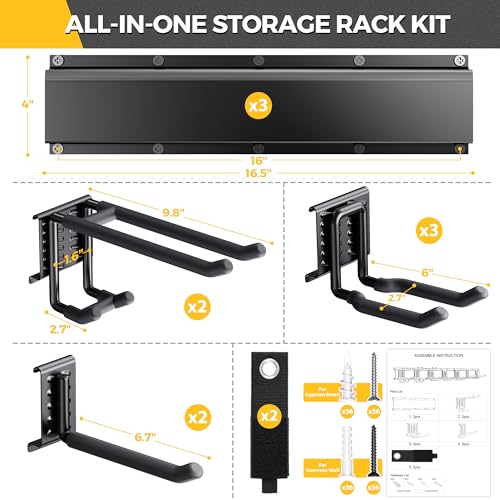 LBT 49.5"Garage Tool Organizer Wall Mount 500lbs Garden Tool Organizer | Anti-Rust, Adjustable Hooks, Sheds Garden Tool Organizer Black, Gifts For Men Dad Husband - size: 49.5inch