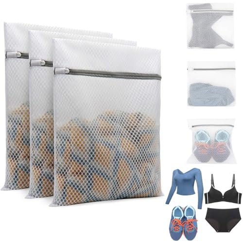 3Pcs Durable Honeycomb Mesh Laundry Bags for Delicates 16 x 20 Inches (3 Large) - size: Large