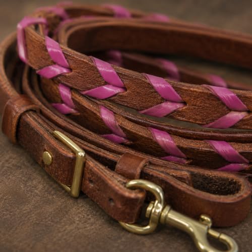 CHALLENGER 8' Horse Western Leather Latigo Laced Barrel Contest Reins 66RT10 - color: Tan Purple