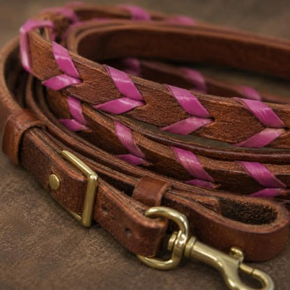 CHALLENGER 8' Horse Western Leather Latigo Laced Barrel Contest Reins 66RT10 - color: Tan Purple