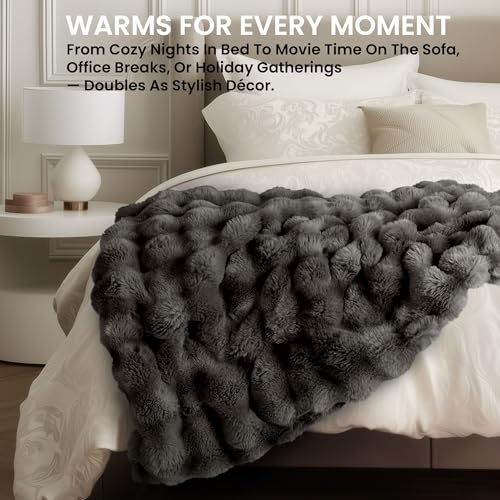 Electric Heated Blanket for Girls & Women, Soft & Luxurious,Faux Fur Heating Throw Blankets, 6 Heat Settings, Overheat Protection, Quick Heating, Memory Function, Giftable, 50"x60",Dark Taupe - color: Dark Taupe