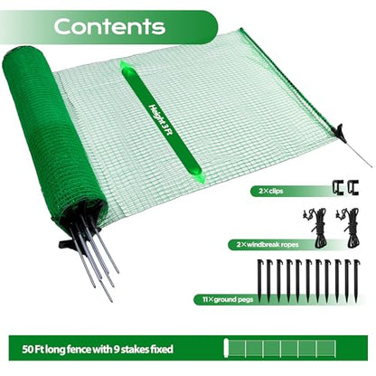HIDALIFE Temporary Fence with Posts,3‘x50‘ Safety Barrier for Dog Snow Plastic Mesh Fencing with Fiberglass Stake Windbreak Rope,Movable Fencing Roll for Garden Backyard Outdoor Animal Protect - size: 3'x50'