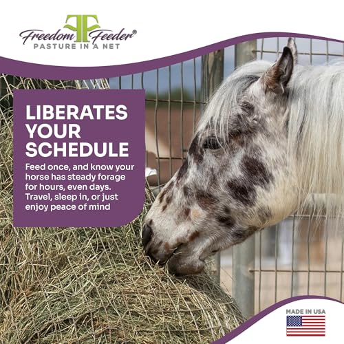 Freedom Feeder Mesh Net Two Day Slow Horse Feeder — Designed to Hold 50 lbs, 6 Flakes or 2 String Bale of Hay and Feed Horse for Two Days — Reduces Horse Feeding Anxiety and Behavioral Issues - size: 1.5"