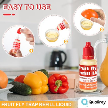 Qualirey 4 Pack Fruit Fly Trap Refill Liquid, 0.68oz/ Bottle (Red)
