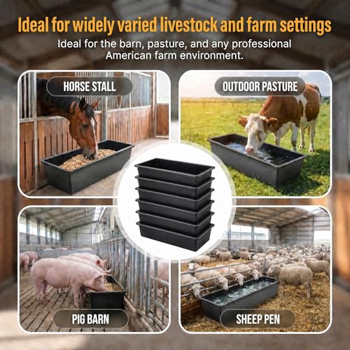 6 Pcs Water Trough 48 Quart / 12 Gallon Horse Trough Livestock Water Troughs 39 inch Plastic Goat Feeder Trough Farm Animal Feeding for Chicken Sheep Pig and Cattle