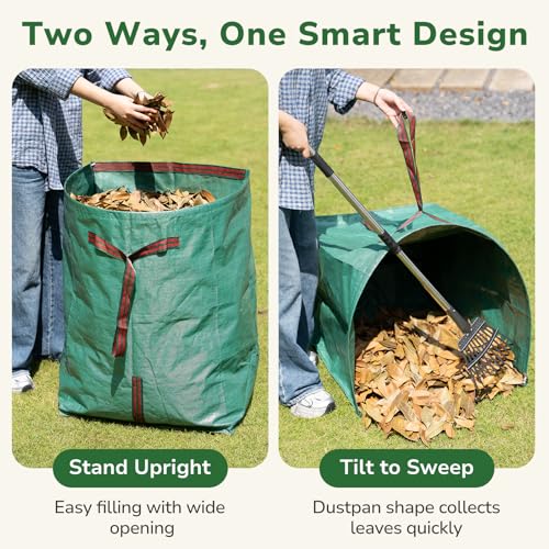 GreatBuddy Leaf Rake and Leaf Bags Combo, Adjustable Metal Garden Rake 29''-72'' 11Tines, 2 Pack 72 Gallon Reusable Yard Waste Bags, Heavy Duty Lawn Rake with Dustpan Leaf Collector for Yard Cleanup - size: 11 tines & 72 gal 2 packs