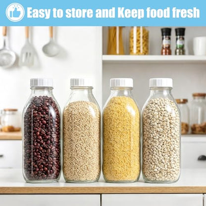 2 Pack 32oz Glass Milk Bottles with Airtight Lids
