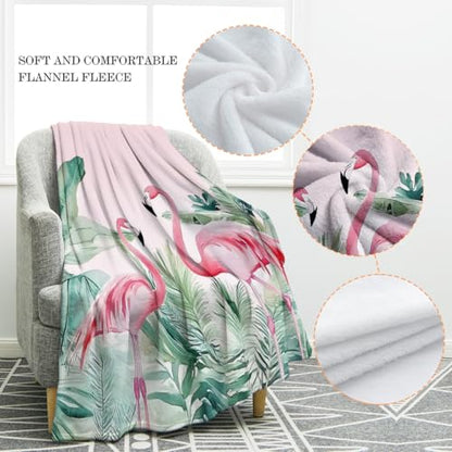 Jekeno Flamingo Gifts Blanket Tropical Palm Leaves Throw Blanket - color: Flamingo Pink 1, size: 50"x60"