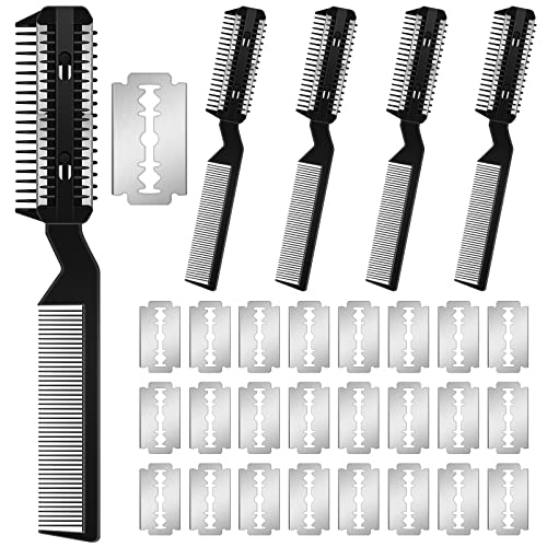 Yinkin 5-Piece Dog Hair Razor Comb with 25 Extra Blades - Manual Pet Grooming Tool for Dogs & Cats (Black) - color: Black