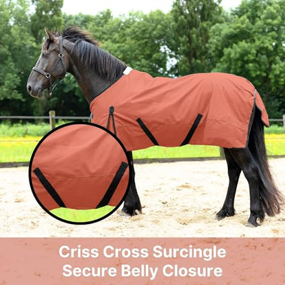 Resistance 1200 Denier Lightweight No Fill Water Resistant Breathable Horse Rain Sheet - color: Light Brown, size: 68"