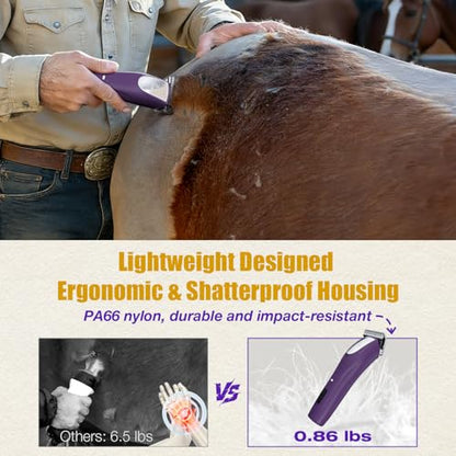 Professional Horse Clippers Cordless Detachable Wide Blade 2 Speed