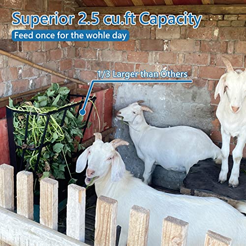 Hay Feeder Goat, 18 Gallon Multiple Sided Goat Hay Rack, Heavy Duty Iron Wall Hay Rack for Sheep with Detachable Grain Tray, Effortless Installation in Farm, Yield