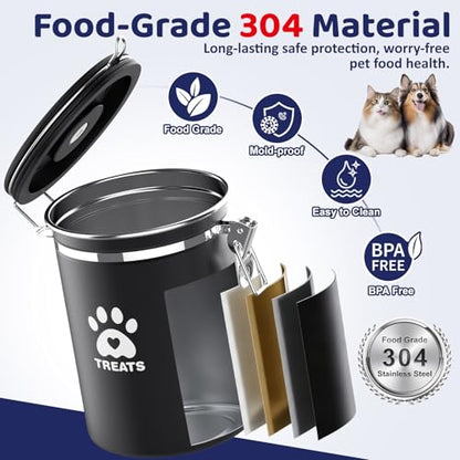 ENONCI Airtight Dog Treat Canister, 304 Stainless Steel Food Storage Jar with Date Dial Black-1.8L - color: Black, size: 1.8l