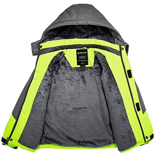 Wantdo Boy's Waterproof Ski Jacket Fleece Snowboarding Jackets Warm Thick Winter Coat Hooded Raincoats - color: Fluorescent Green, size: 10-12