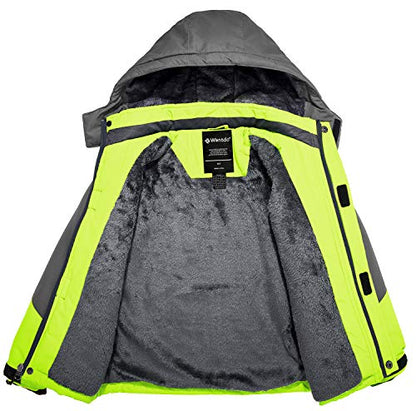 Wantdo Boy's Waterproof Ski Jacket Fleece Snowboarding Jackets Warm Thick Winter Coat Hooded Raincoats - color: Fluorescent Green, size: 10-12