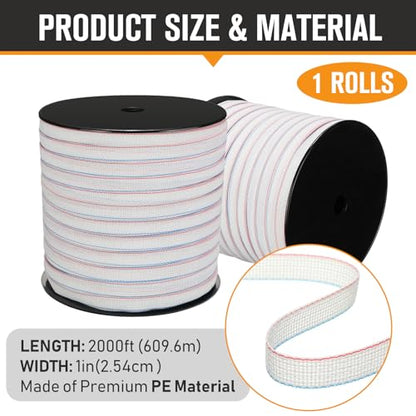 1 Roll 1 Inch x 2000 ft Electric Fence Tape Polytape - color: White, size: 1 Inch X 2000 ft