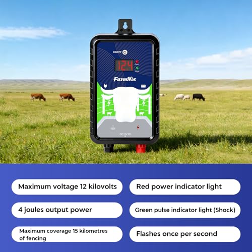 15 MilesElectric Fence Charger, 4J Energy Output 12KV Output Voltage,AC DC Electric Fence Energizer with LED Display for Preventing Wild Animals Intruding Great for Gardens,Poultry