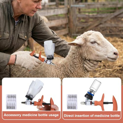 5ml Continuous Self-Refilling Livestock Syringe, 10 Needles Included - color: Yellow