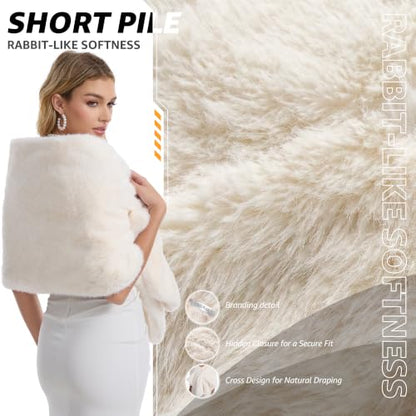 Women's Luxe Short Pile Faux Fur Coat with Shawl Collar - color: Flax