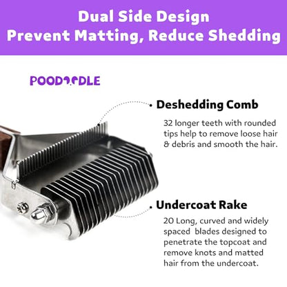 2 in 1 Dogs Cats Dematting Grooming Comb, Perfect Deshedding Undercoat Rake for Poodle & Goldendoodle, Efficiently Detangling Shedding Loose Hair & Matted Fur, All Long Haired Pet (Dark) - color: Dark Walnut