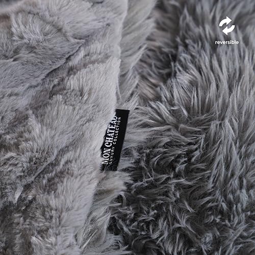 Mon Chateau 60" x 70" Hearthside Faux Fur Throw Blanket, Fog Stone Jacquard | Cozy Layer Comfort For Couch, Bed Or Chair. Lightweight Polyester Fabric With Easy Machine Wash Care - color: Fog Stone Jacquard