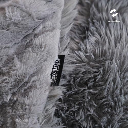 Mon Chateau 60" x 70" Hearthside Faux Fur Throw Blanket, Fog Stone Jacquard | Cozy Layer Comfort For Couch, Bed Or Chair. Lightweight Polyester Fabric With Easy Machine Wash Care - color: Fog Stone Jacquard