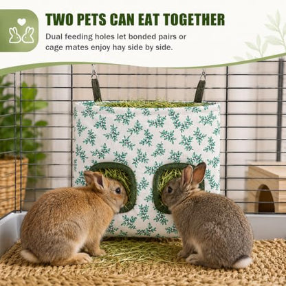 Rabbit Hay Feeder, Guinea Pig Hay Holder & Bunny Hay Feeder – Durable Hanging Hay Bag for Rabbits Chinchillas Guinea Pigs Bunnies – Chew-Resistant Hay Holder for Small Animals (Green) - color: Green