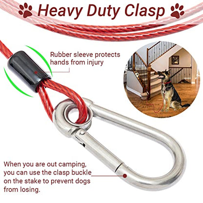 PAWNISAW Chew Proof Dog Leash, 5 FT Dog Tie Out Cable Lead with Handle - color: Red