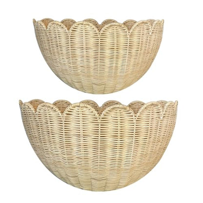 Scalloped Wall Basket, 2pcs Hand Woven Hanging Wicker Set