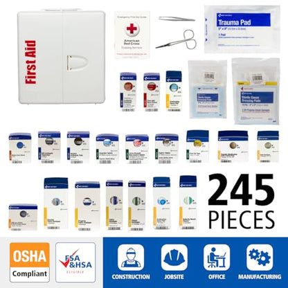First Aid Only SmartCompliance 50-Person OSHA Compliant First Aid Kit for Business and Office Spaces - Large Plastic Cabinet - Emergency Supplies for Cuts, Bruises, and Scrapes - 245 Pieces