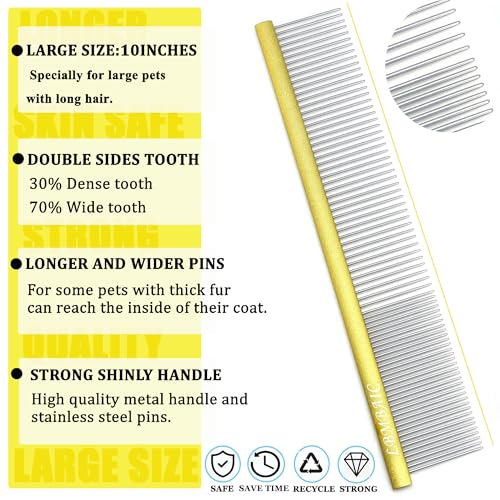 10inches Large Dog Combs for Grooming Shedding Tangles Mats. - color: gold, size: Large