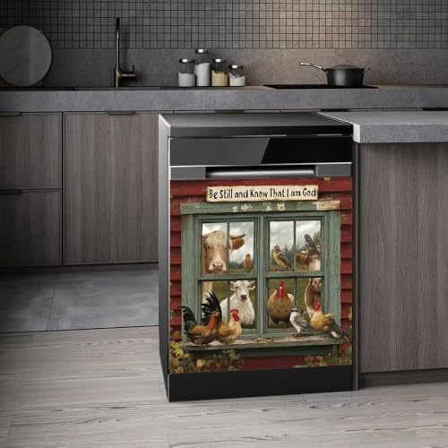 Farmhouse Animals Dishwasher Magnetic Cover,Rooster Refrigerator Magnet Cover Panel Decal, Cow Washing Machine Front Cover Magnetic Cover,Christian Appliance Panel Sticker,23"x26" - color: Animals, size: 23 W x 26 H inch