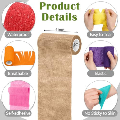 Treela 36 Pcs Self Adherent Bandage 4" X 5 Yard Wrap Breathable - color: Multicolor, size: 4" X 5 Yard