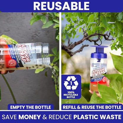 2 Reusable Outdoor Fly Trap with Chains with 10 Non-Toxic Dissolvable Bait Refills