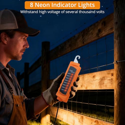 Neoteck 700-8000V Electric Fence Voltage Tester with 8 Neon Indicator Light