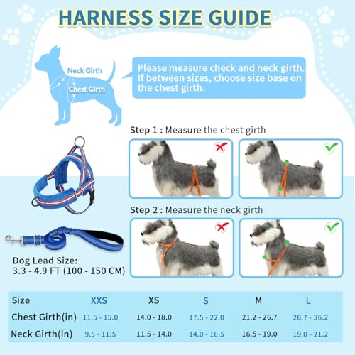 SlowTon No Pull Small Dog Harness and Leash Set with Front Clip | Soft Padded, Neck & Chest Adjustable, Lightweight, Anti-Twist, Puppy Vest Harness Pet Lead Combo for Small Medium Dog, DBL XS - color: Dark Blue, size: X-Small