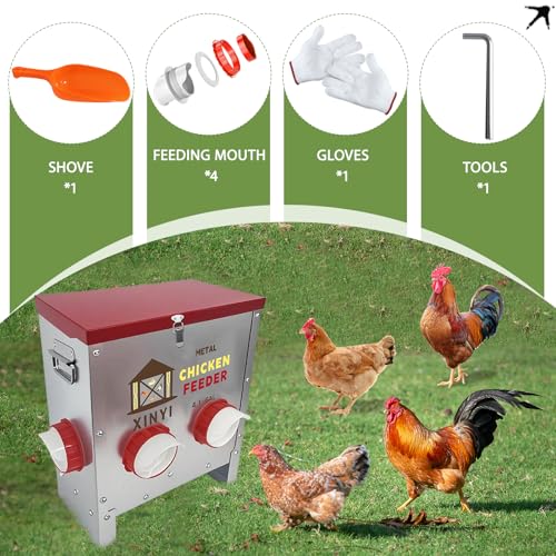 25lbs Metal Chicken Feeder, 4 Ports Galvanized Feeder, Goat Proof Auto Chicken Feeder, Weatherproof Chicken Food Dispenser System for Outdoor Coop,4.1 Gallon - size: 4 ports without legs