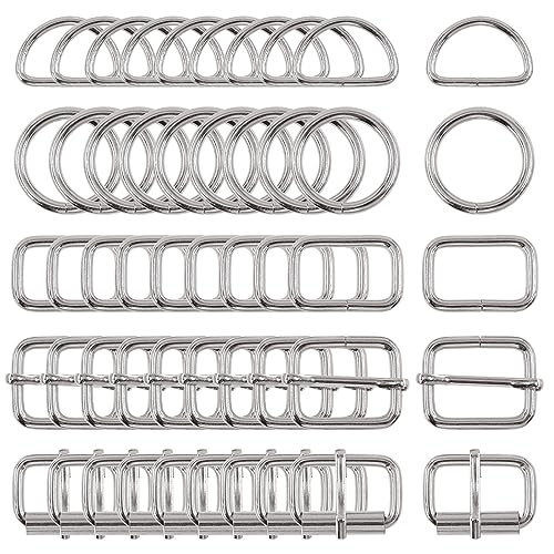 Swpeet 5 Style Metal Buckles - Adjustable Slide, D Ring, Circular Ring - color: Silver, size: 1 Inch