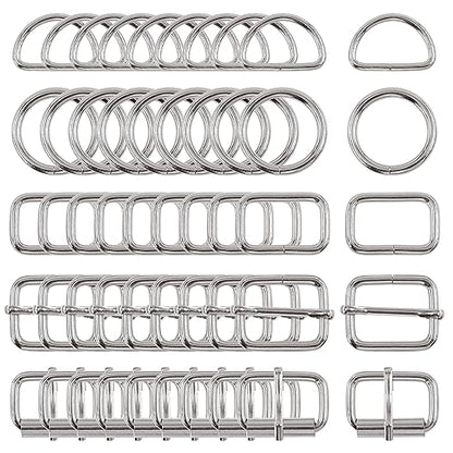 Swpeet 5 Style Metal Buckles - Adjustable Slide, D Ring, Circular Ring - color: Silver, size: 3/4 Inch