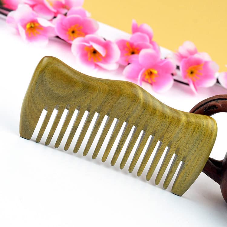 Green Sandalwood Wide Tooth Comb: Anti-Static Scalp Imperial Crown