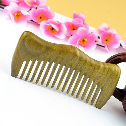 Green Sandalwood Wide Tooth Comb: Anti-Static Scalp Imperial Crown