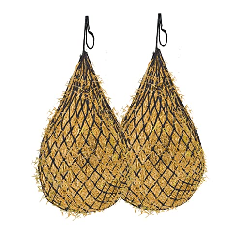 2 Pcs Hay Bags for Horses: 40 inch Long Slow Feed Hay Net for Horses - 2 * 2 inch Holes Mess with Nylon Rope Hanging (Black) - size: 2 Bags