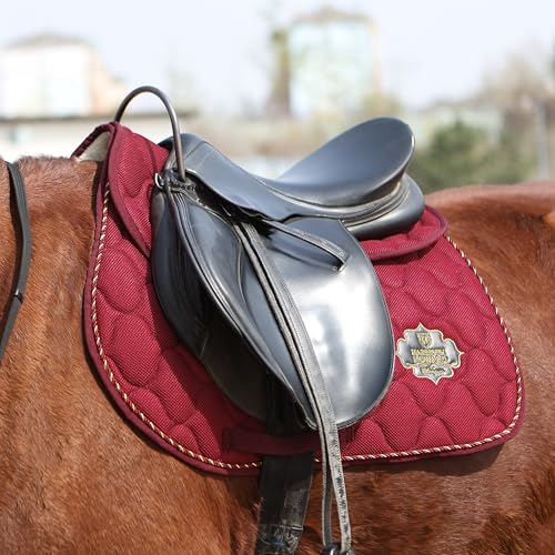 Harrison Howard Mesh Riding Half Pad for English Saddle Comfortable Cushioning Reduce Pressure on Horse’s Back - color: Burgundy
