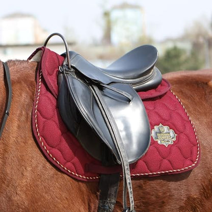 Harrison Howard Mesh Riding Half Pad for English Saddle Comfortable Cushioning Reduce Pressure on Horse’s Back - color: Burgundy