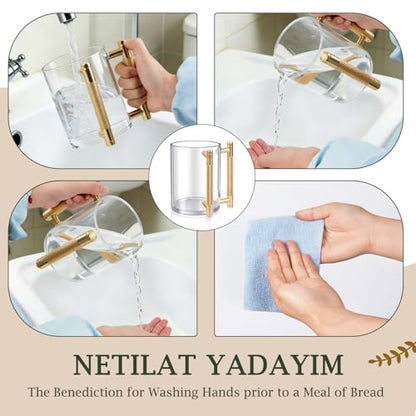 Judaica Hand Washing Cup for Netilat Yadayim with Dual Handles - color: Golden Handle