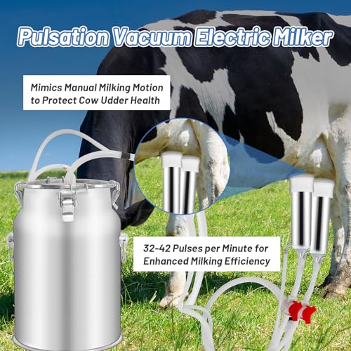 10L Cow Milking Machine Portable Vacuum Pump, Rechargeable Electric Cow Milker Machine Adjustable Suction Pulsation Vacuum, Check Valve Design with Food-Grade Silicone Hose